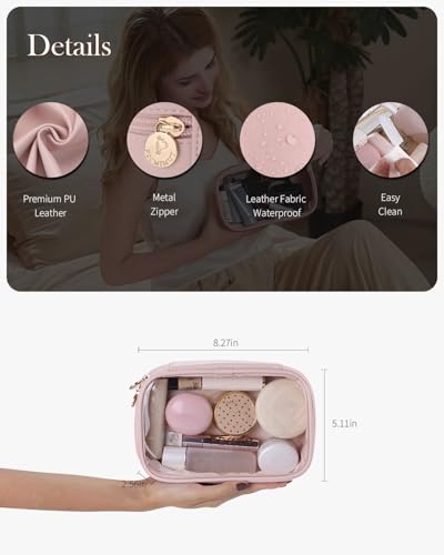 Pocmimut Mini Makeup Bag with Small Cosmetic Bag Travel Essentials Organizers,TSA Approved Toiletry Bag Makeup Pouch Clear Cosmetic Bags for Women,Beige - Image 5