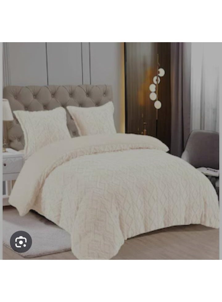 Comfy طقم لحاف ملكي مكون من 6 قطع من الفرو الصناعي الناعم والسميك والدافئ باللون الأبيض الفاتح المنقوش