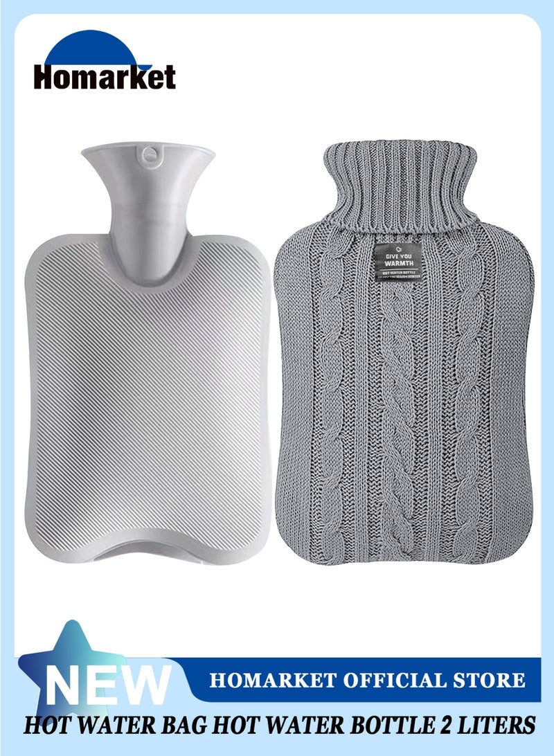 HomarKet Hot Water Bottle with Knitted Cover 2L Hot Water Bag for Hot and Cold Compress Hand Feet Warmer Ideal for Menstrual Cramps Neck and Shoulder Pain Relief - Image 1
