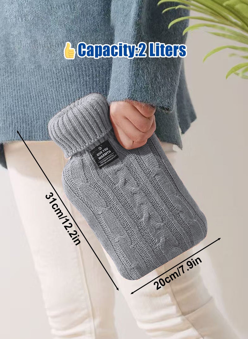 HomarKet Hot Water Bottle with Knitted Cover 2L Hot Water Bag for Hot and Cold Compress Hand Feet Warmer Ideal for Menstrual Cramps Neck and Shoulder Pain Relief - Image 2