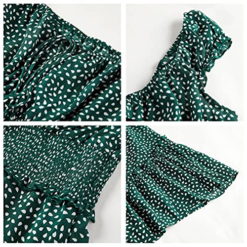 YOBECHO Womens Summer Ruffle Sleeve Sweetheart Neckline Printing Dress Mini Dresses Dark Green - Image 4