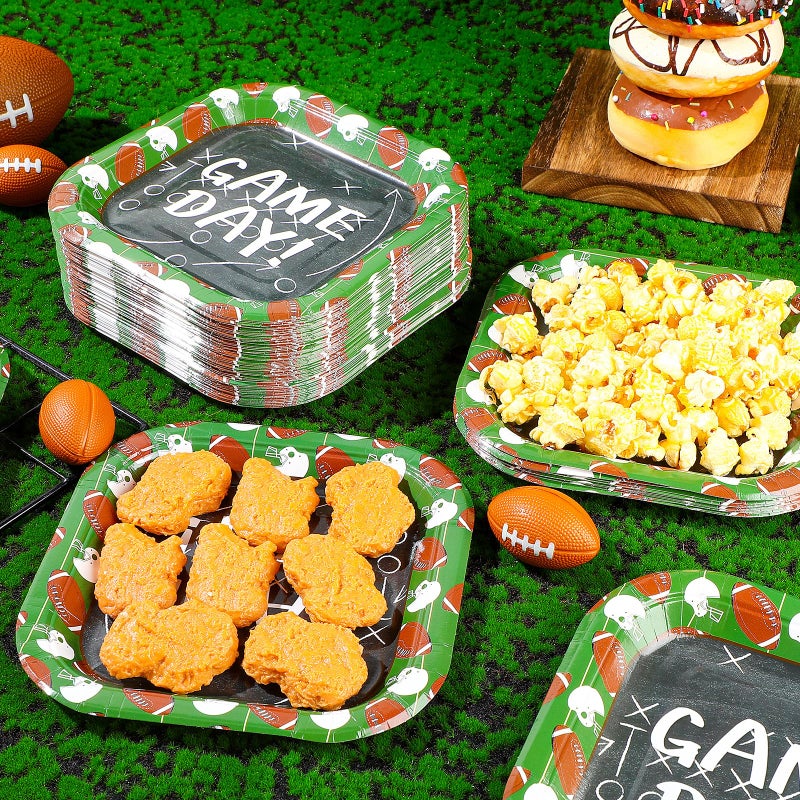 Mimorou 100 Pcs Football Dessert Plates Bulk 7 Inch Football Paper Plate Disposable Football Party Plate Square Football Dessert Plate for Game Day Birthday Baby Shower Home Decor Supplies (Game Day) - Image 2