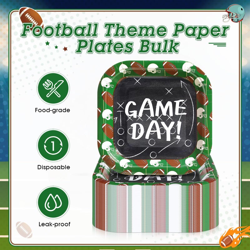 Mimorou 100 Pcs Football Dessert Plates Bulk 7 Inch Football Paper Plate Disposable Football Party Plate Square Football Dessert Plate for Game Day Birthday Baby Shower Home Decor Supplies (Game Day) - Image 4