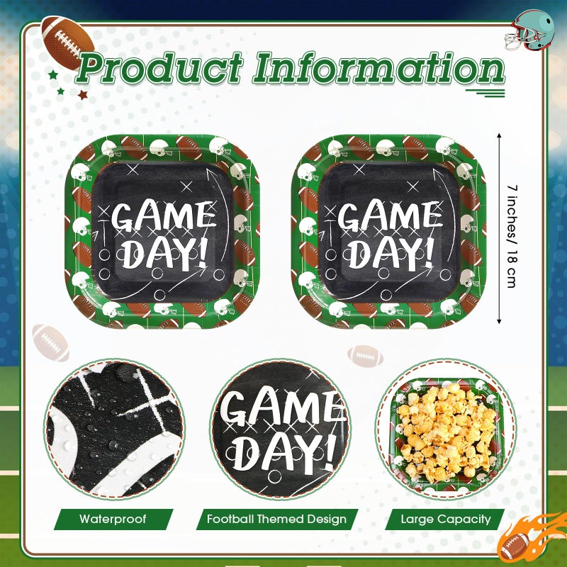 Mimorou 100 Pcs Football Dessert Plates Bulk 7 Inch Football Paper Plate Disposable Football Party Plate Square Football Dessert Plate for Game Day Birthday Baby Shower Home Decor Supplies (Game Day) - Image 3