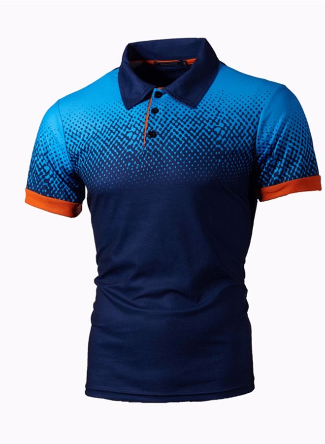 Loquat Men's Gradual Color 3D Printing Slim Fitting Polo Shirt  - Image 1