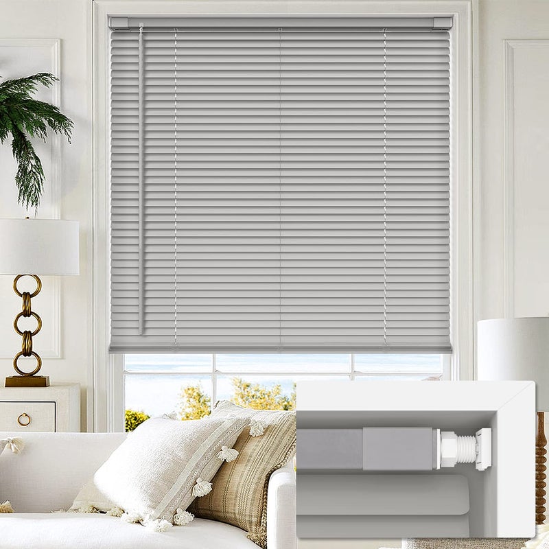 LazBlinds No Tools No Drill 1" Vinyl Mini Blinds, Cordless Blinds for Windows, Light Filtering Horizontal Window Blinds & Shades, 20" W x 48" H, Grey - Image 1