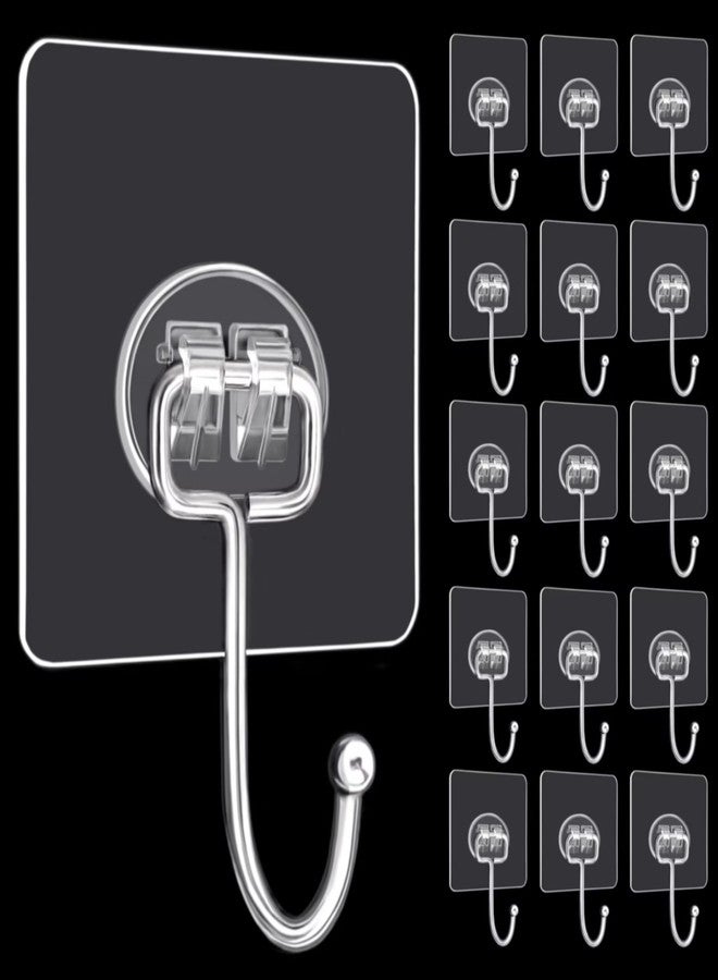 DKHDBD Large Adhesive Hooks, 16-Pack Hold 44lb(Max) Heavy Duty Sticky Hooks, Waterproof Transparent Hooks for Hanging, Self-Adhesive Traceless Clear Wall Hooks to Use for Keys Robe & Towel - Image 1