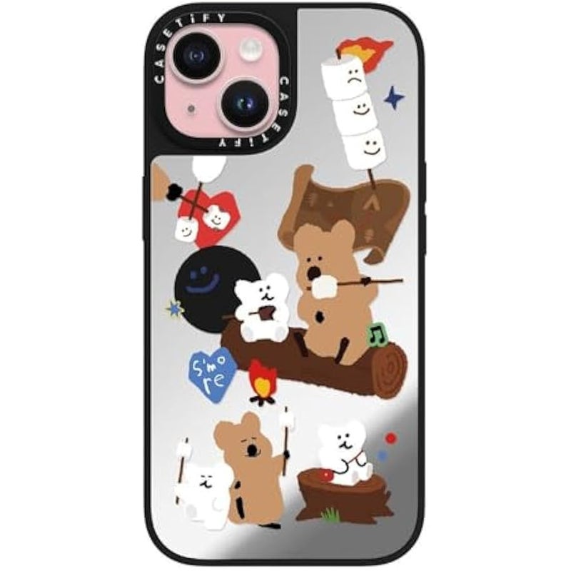 Casetify Mirror iPhone 15 Case 【Reflective / 4.9ft Drop Protection/Compatible with Magsafe】 - S'More ! - Silver on Black - Image 1