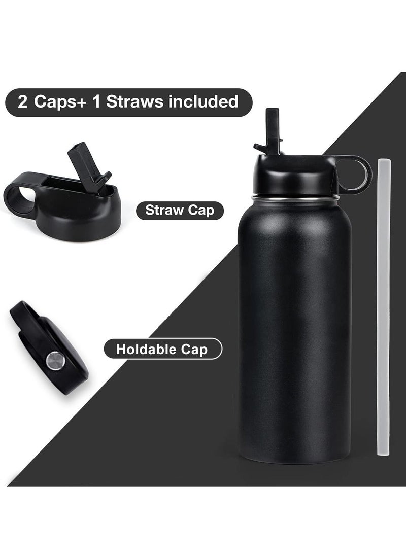 Swift Water Bottle Stainless Steel  2 Lids with Straw Insulated  1000 ml Black  - Image 2