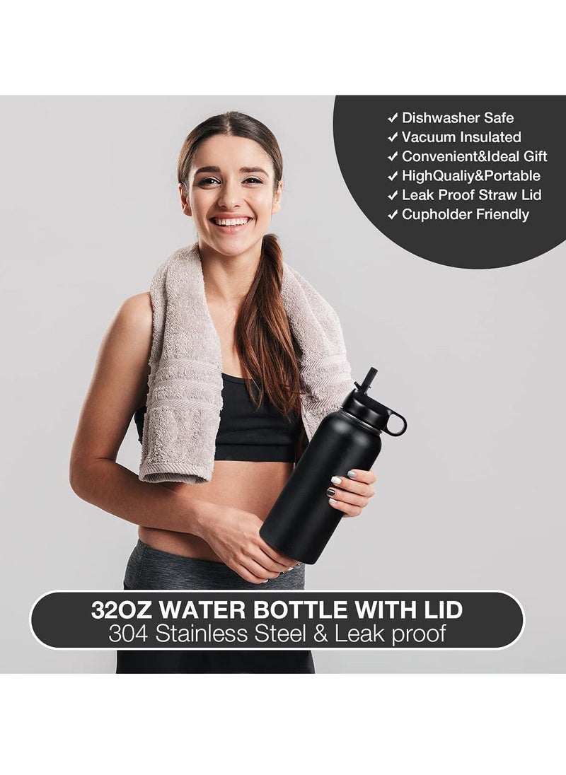 Swift Water Bottle Stainless Steel  2 Lids with Straw Insulated  1000 ml Black  - Image 4