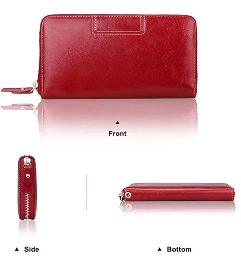 Contacts Wristlet Wallets for Women with RFID Protection | Ladies Leather Clutch/Wallet | Large Capacity Zipper Purse/Card Holder Organizer for Women (Red) - Image 4