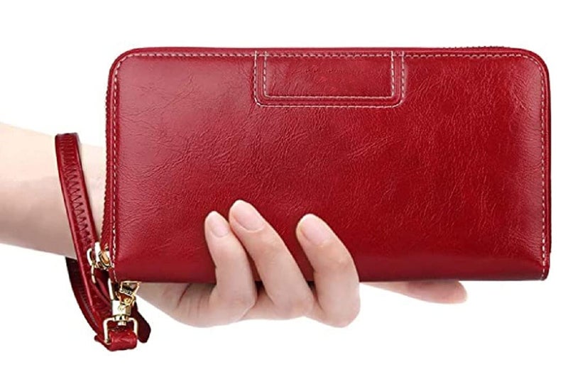 Contacts Wristlet Wallets for Women with RFID Protection | Ladies Leather Clutch/Wallet | Large Capacity Zipper Purse/Card Holder Organizer for Women (Red) - Image 3