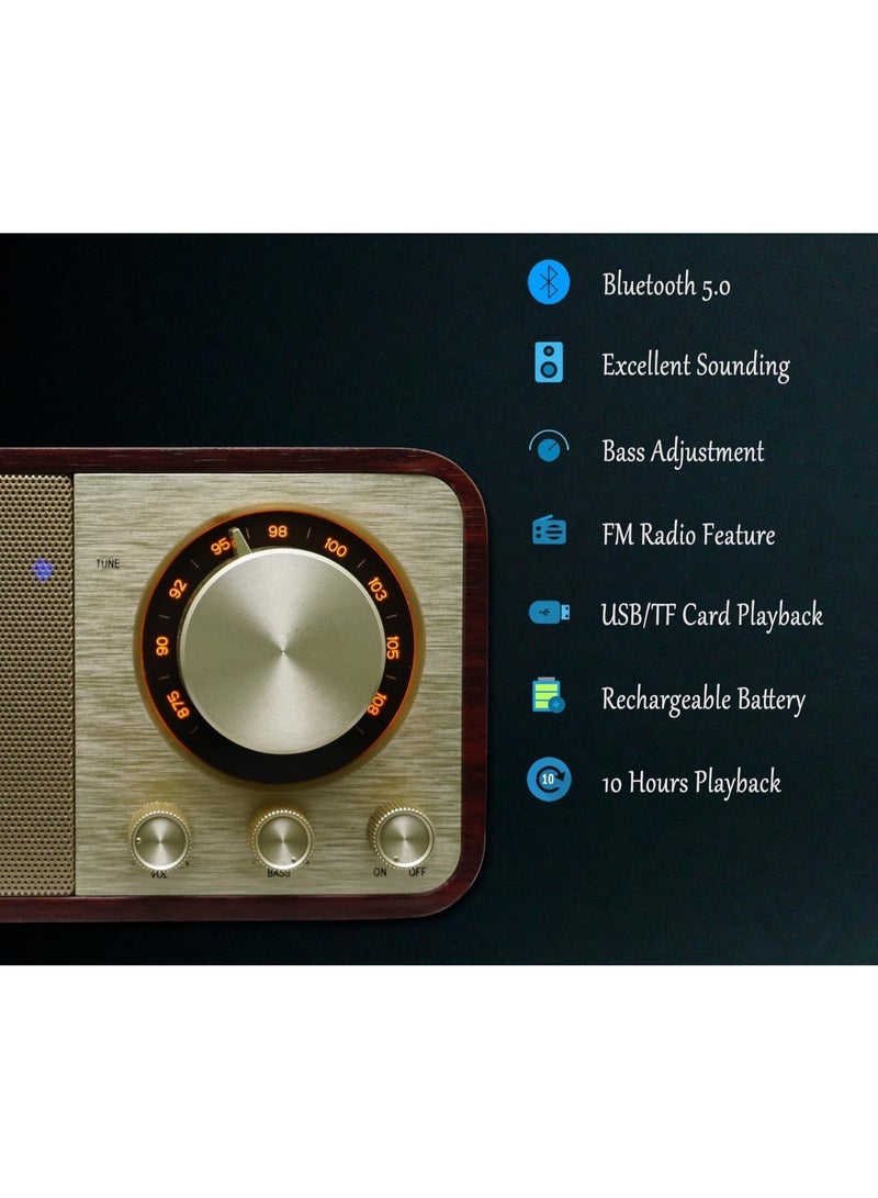 FM Radio with Bluetooth Retro Bluetooth Speaker Vintage Radio with SD/USB Memory Music Player Function, Wireless Streaming from Smartphone, 10 Hours Playback (Walnut) - Image 5