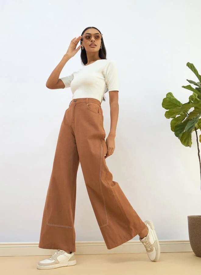 SASSAFRAS Sassafras Women Brown Twill Mid Rise Flared Pants