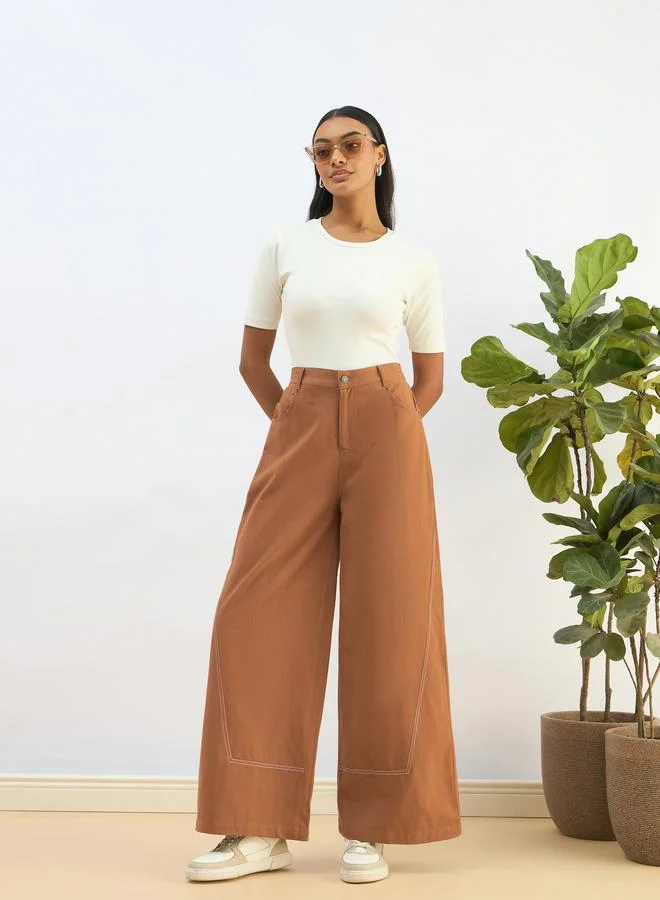SASSAFRAS Sassafras Women Brown Twill Mid Rise Flared Pants