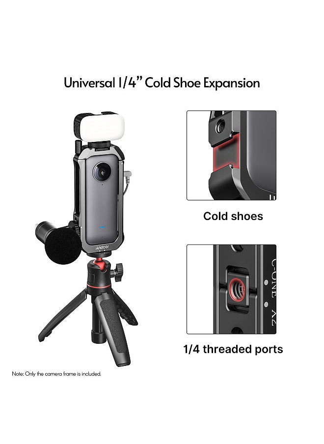 ANDOER - Andoer C-ONE X2 Aluminum Alloy Protective Cage Case Action Camera Rig with Cold Shoe Mount Universal 1/4-inch Thread Magnetic Action Camera Mount Replacement for Insta360 ONE X2 - Image 1