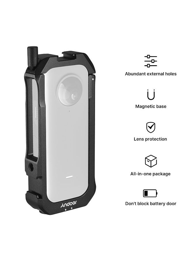ANDOER - Andoer C-ONE X2 Aluminum Alloy Protective Cage Case Action Camera Rig with Cold Shoe Mount Universal 1/4-inch Thread Magnetic Action Camera Mount Replacement for Insta360 ONE X2 - Image 1