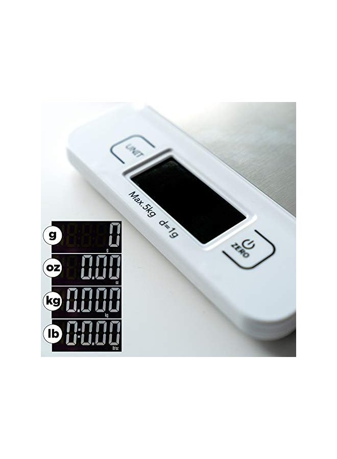 SKEIDO Kitchen Scale, Premium Stainless Steel 5kg Food Scale For Weighing, Measuring, Cooking, Baking, AAA Batteries Included Accurate Digital Display, Kitchen Gadget, Easy To Use, Water Resistant - Image 2