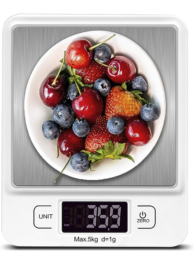 SKEIDO Kitchen Scale, Premium Stainless Steel 5kg Food Scale For Weighing, Measuring, Cooking, Baking, AAA Batteries Included Accurate Digital Display, Kitchen Gadget, Easy To Use, Water Resistant - Image 1