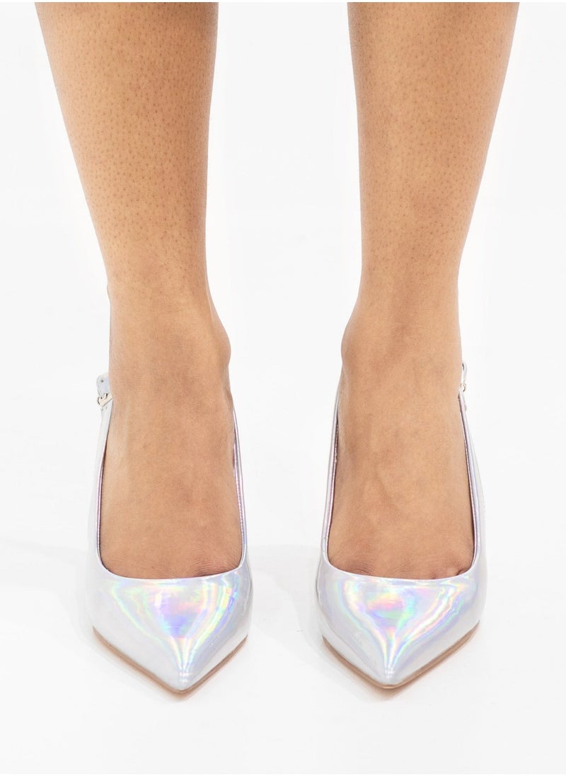 LAMARAPARIS - Sonia 7cm spool heel sling back pump silver - Image 1
