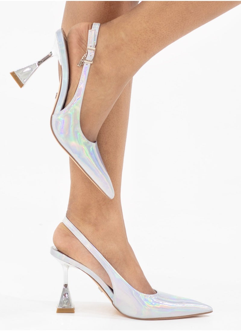 LAMARAPARIS - Sonia 7cm spool heel sling back pump silver - Image 1