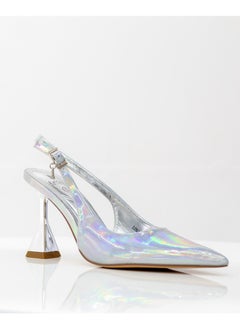LAMARAPARIS Sonia 7cm spool heel sling back pump silver  - Image 1
