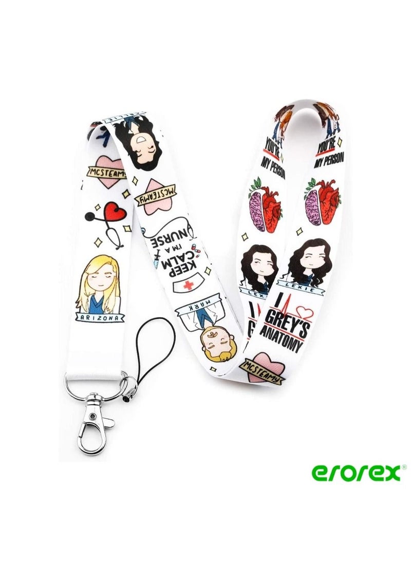 erorex Grey's Anatomy Lanyard Key chain Id Badge Holder ID Card Pass Gym Mobile Phone (WHITE) - Image 1