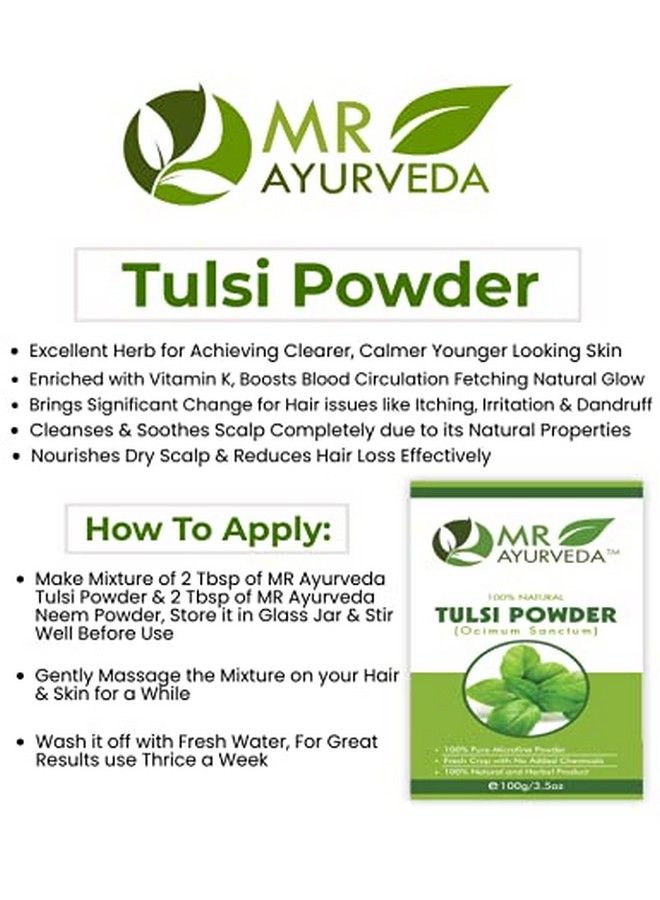 MR Ayurveda مسحوق تولسي | مسحوق تولسي عضوي | مسحوق تولسي للوجه | مسحوق تولسي للشعر | مسحوق تولسي للبشرة | بدون مواد كيميائية مضافة 100 جرام - Image 4