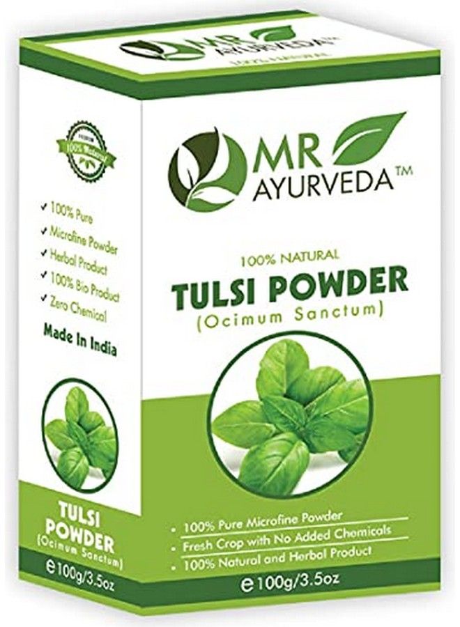 MR Ayurveda مسحوق تولسي | مسحوق تولسي عضوي | مسحوق تولسي للوجه | مسحوق تولسي للشعر | مسحوق تولسي للبشرة | بدون مواد كيميائية مضافة 100 جرام - Image 1