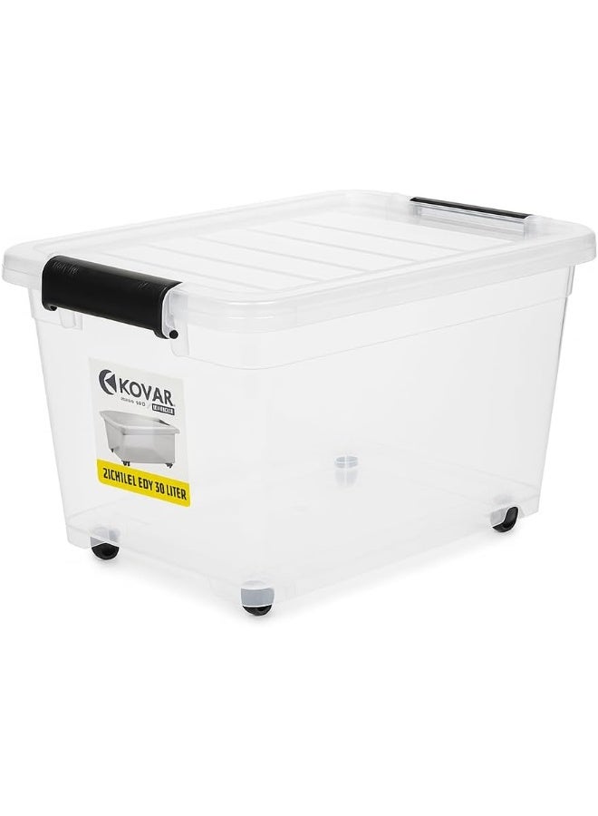 Kovar Storage Box with Wheels, Clear Plastic Container with Secure Lid (40L) - Image 1