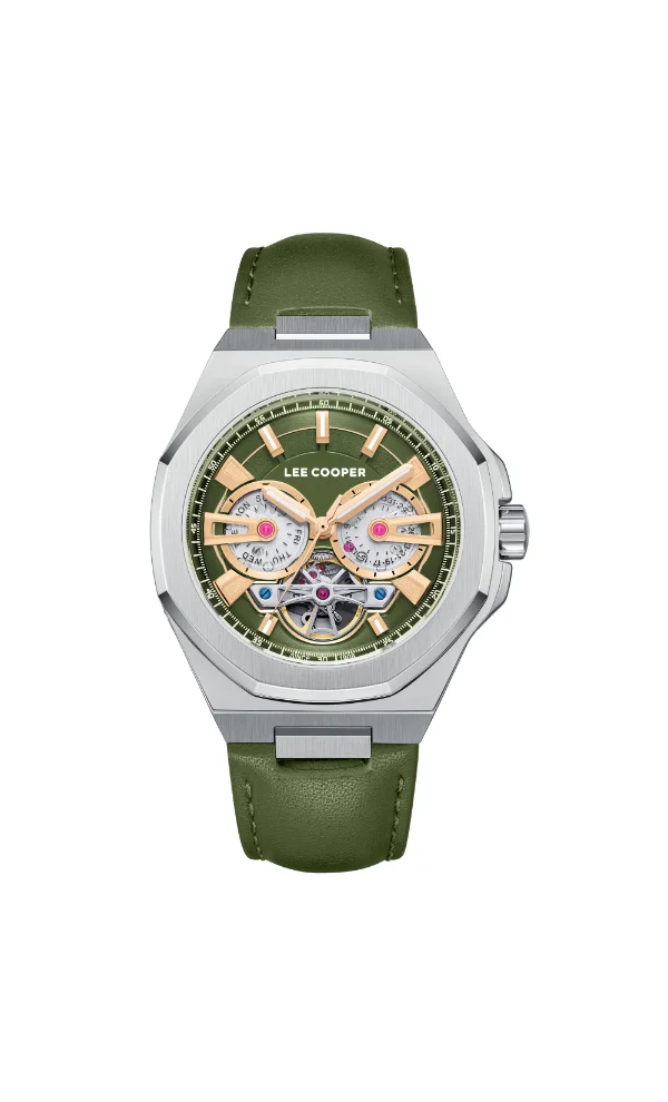 Lee Cooper Men's Automatic Display Watch With Dark Green Leather Strap - LC08125.375