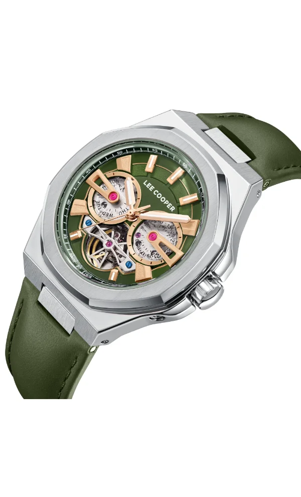 Lee Cooper Men's Automatic Display Watch With Dark Green Leather Strap - LC08125.375