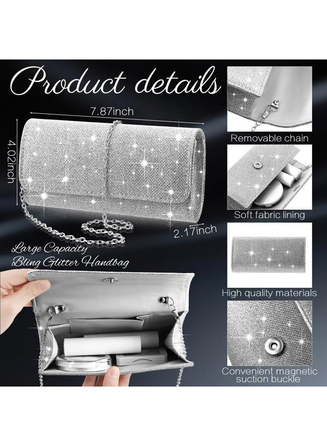 Canchiing 5 Pcs Rhinestone Jewelry Set for Women Glitter Bling Clutch Purse Necklace Earrings Bracelet Ring for Bride Wedding, about 7.9 x 3.9 x 2 inches, Alloy, Cubic Zircon, cubic zircon - Image 3