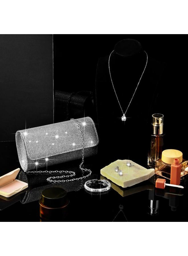 Canchiing 5 Pcs Rhinestone Jewelry Set for Women Glitter Bling Clutch Purse Necklace Earrings Bracelet Ring for Bride Wedding, about 7.9 x 3.9 x 2 inches, Alloy, Cubic Zircon, cubic zircon - Image 4