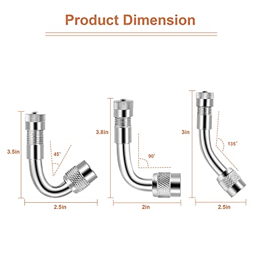 Aracey Valve Stem Extenders,4Pcs 7Inch/180mm Dual Flexible Stainless Steel Braided Valve Stem Extensions,6Pieces 45 90 135 Degree Brass Valve Adaptors for Car Truck Motorhome Trailer RV Trailer Vehicle - Image 3