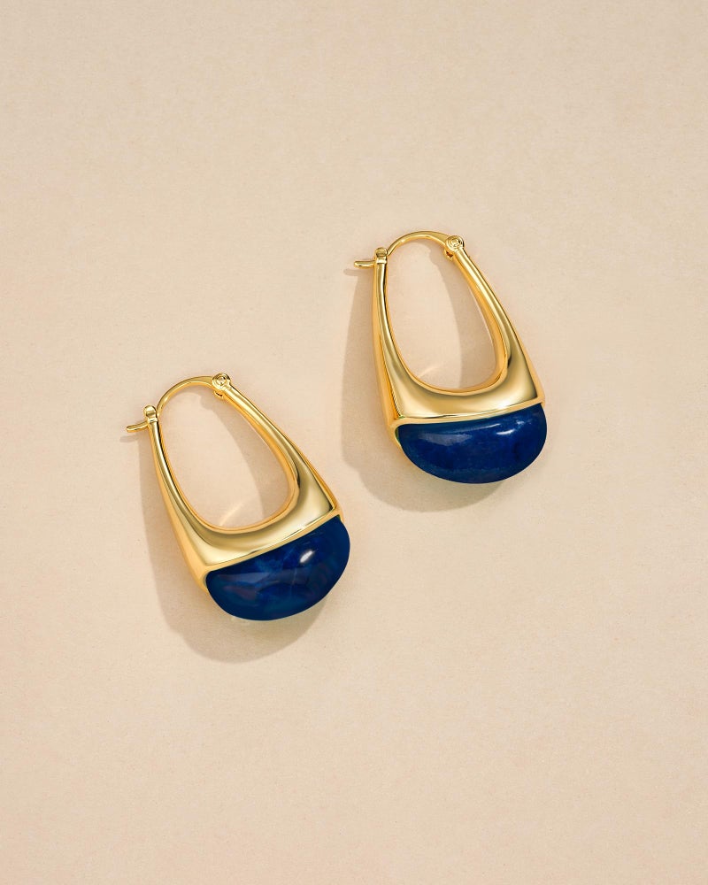 SNGIA Long Oval Chunky Dangle 18K gold plated Hoops with Colored Resin Gemstone Statement Earrings for Women by SNGIA, (Green, Brown, Blue, Pink, White, Cream), Bold Drop Handmade Exaggerated Irregular Trendy Bohemian Jewelry Gifts, Unique Dangling Teardrop Baroque Stone Summer Beach Fashion Earrings Accessories, Round Vintage Thick Circular Nickle Free Huggies Hoop Earrings. (Navy) - Image 3