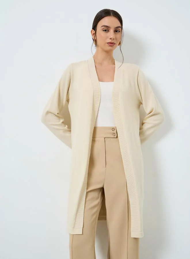 Take Two Take Two Beige Flat Knit Midi Cardigan