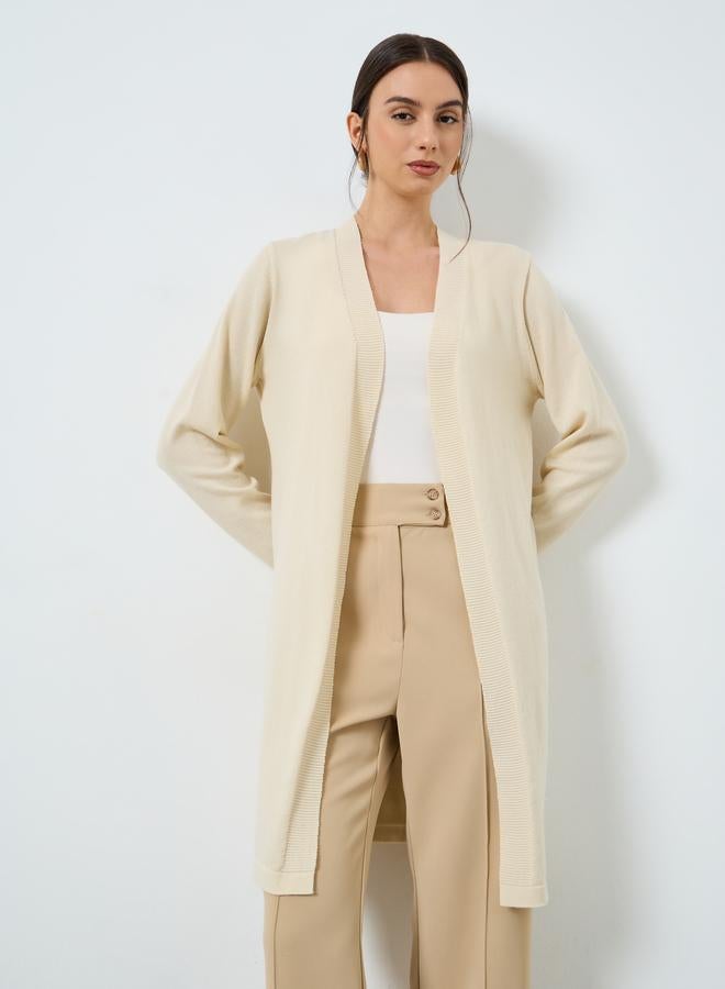 Take Two Beige Flat Knit Midi Cardigan - Image 2