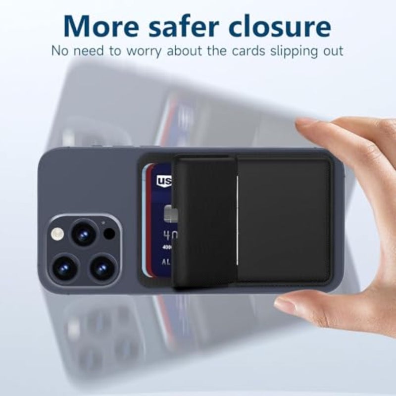 محفظة مغناطيسية متوافقة مع Mag-Safe، حامل بطاقات بحامل قابل للتعديل لهاتف iPhone 15/14/13/12 من جلد البولي يوريثان، تحمل 3 بطاقات باللون الأسود - Image 4