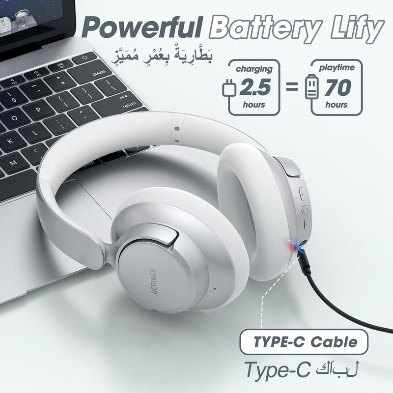BERIBES Active Noise Cancelling Headphones, Headphones Wireless over ear with Microphone, 70H Playtime, Foldable Bluetooth Headphones with HiFi Audio, Deep Bass for Office, Travel, Gym - Image 5