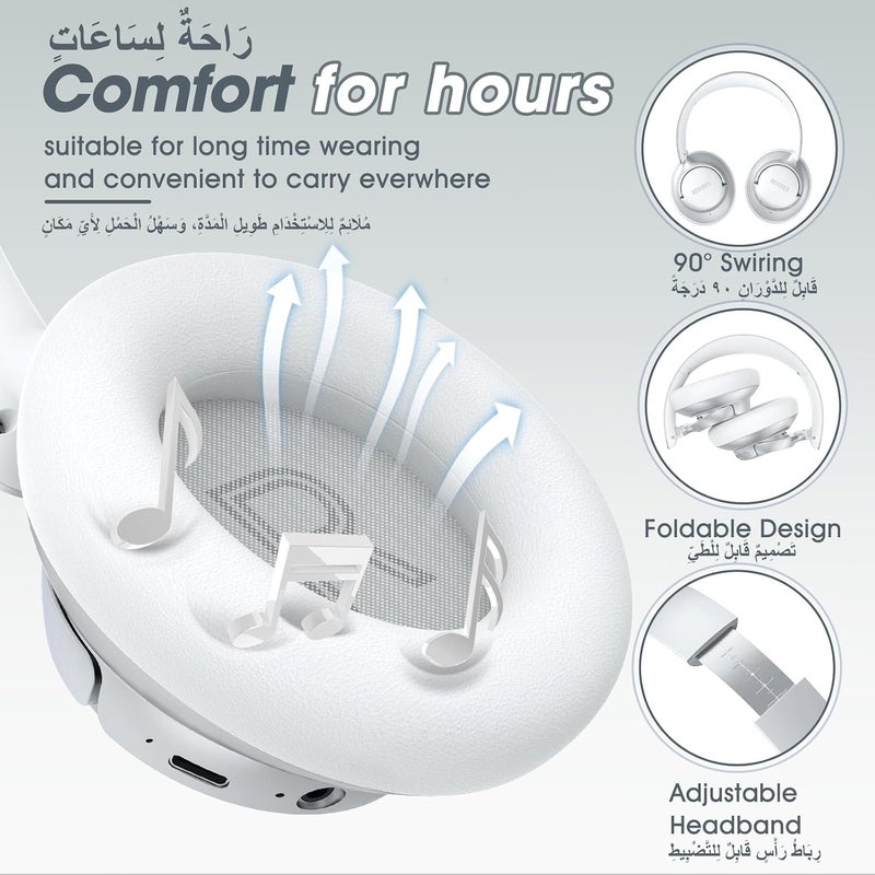 BERIBES Active Noise Cancelling Headphones, Headphones Wireless over ear with Microphone, 70H Playtime, Foldable Bluetooth Headphones with HiFi Audio, Deep Bass for Office, Travel, Gym - Image 4