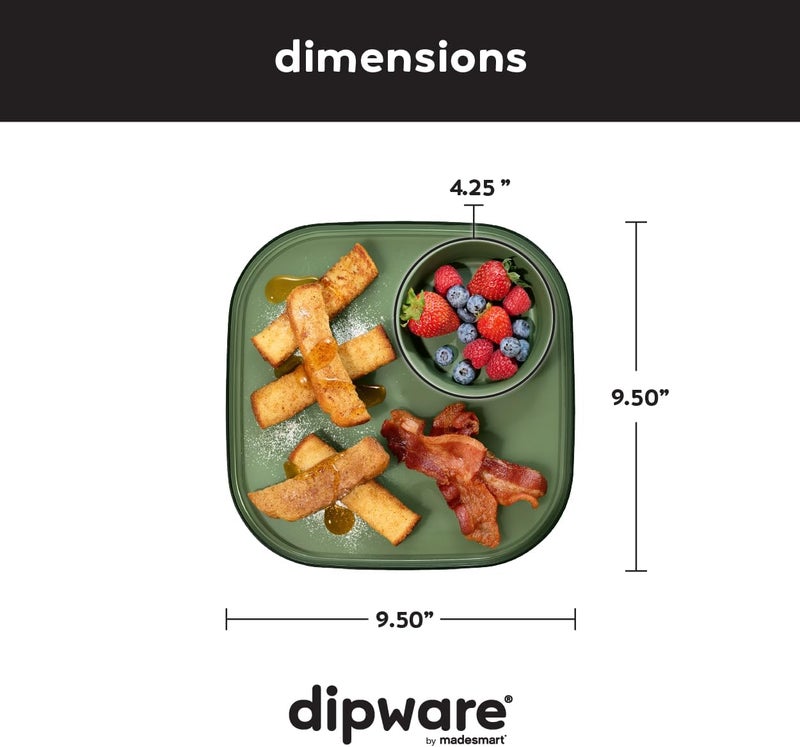 Madesmart Dipware Reusable Dining PlateServing Tray for Appetizers and Snacks FoodSafe Appetizer Serving Platter with Removable Dip Bowl Olive - Image 3