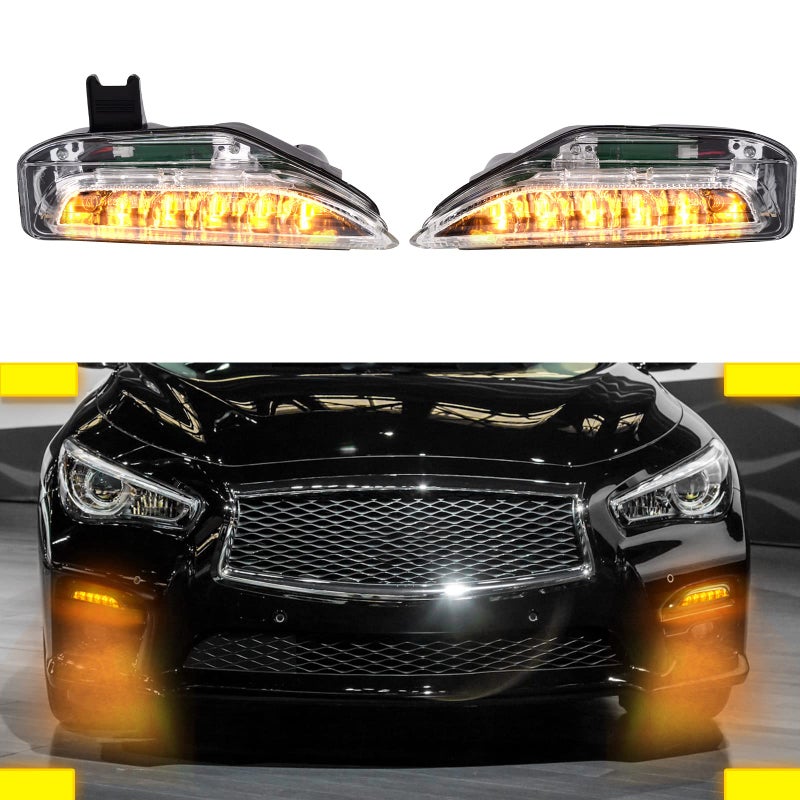 AMSPRAC LED Fog Lights fit for Infiniti Q50 Q50S Sport 20142020Front Bumper LED Fog Light Replacement AmberYellow and White LightingClear Lens Assembly DRL Day Time Running Fog LightFlasing Style