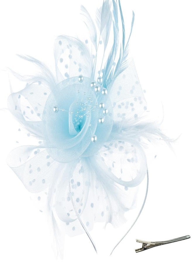 DRESHOW Fascinators Hat Flower Mesh Ribbons Feathers on a Headband and a Clip Tea Party Headwear for Girls and Women - Image 1