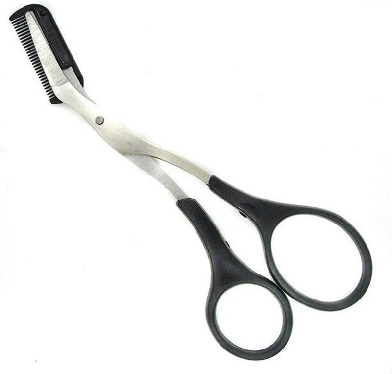 Elandy 1 PCS Men Women Professional Eyebrow Scissors-Eyelash Hair Remover Tool with Comb and Non Slip Finger Grips(Black+ Silver)