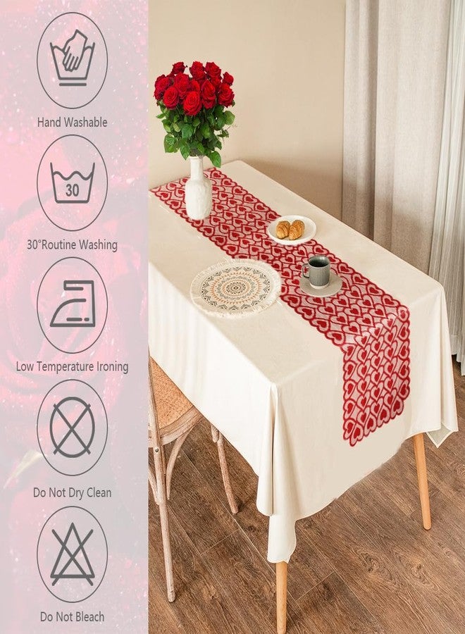 Libemskix Valentines Table Runner, 14 x 72 Inch Valentines Day Table Runner Red Heart Shaped Lace Valentine Table Runner for Candlelight Dinner Anniversary Engagement Wedding Party Valentines Table Decorations - Image 4