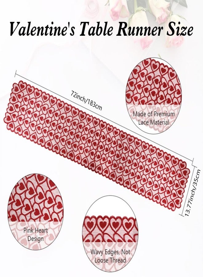 Libemskix Valentines Table Runner, 14 x 72 Inch Valentines Day Table Runner Red Heart Shaped Lace Valentine Table Runner for Candlelight Dinner Anniversary Engagement Wedding Party Valentines Table Decorations - Image 3