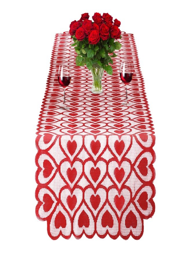 Libemskix Valentines Table Runner, 14 x 72 Inch Valentines Day Table Runner Red Heart Shaped Lace Valentine Table Runner for Candlelight Dinner Anniversary Engagement Wedding Party Valentines Table Decorations - Image 1
