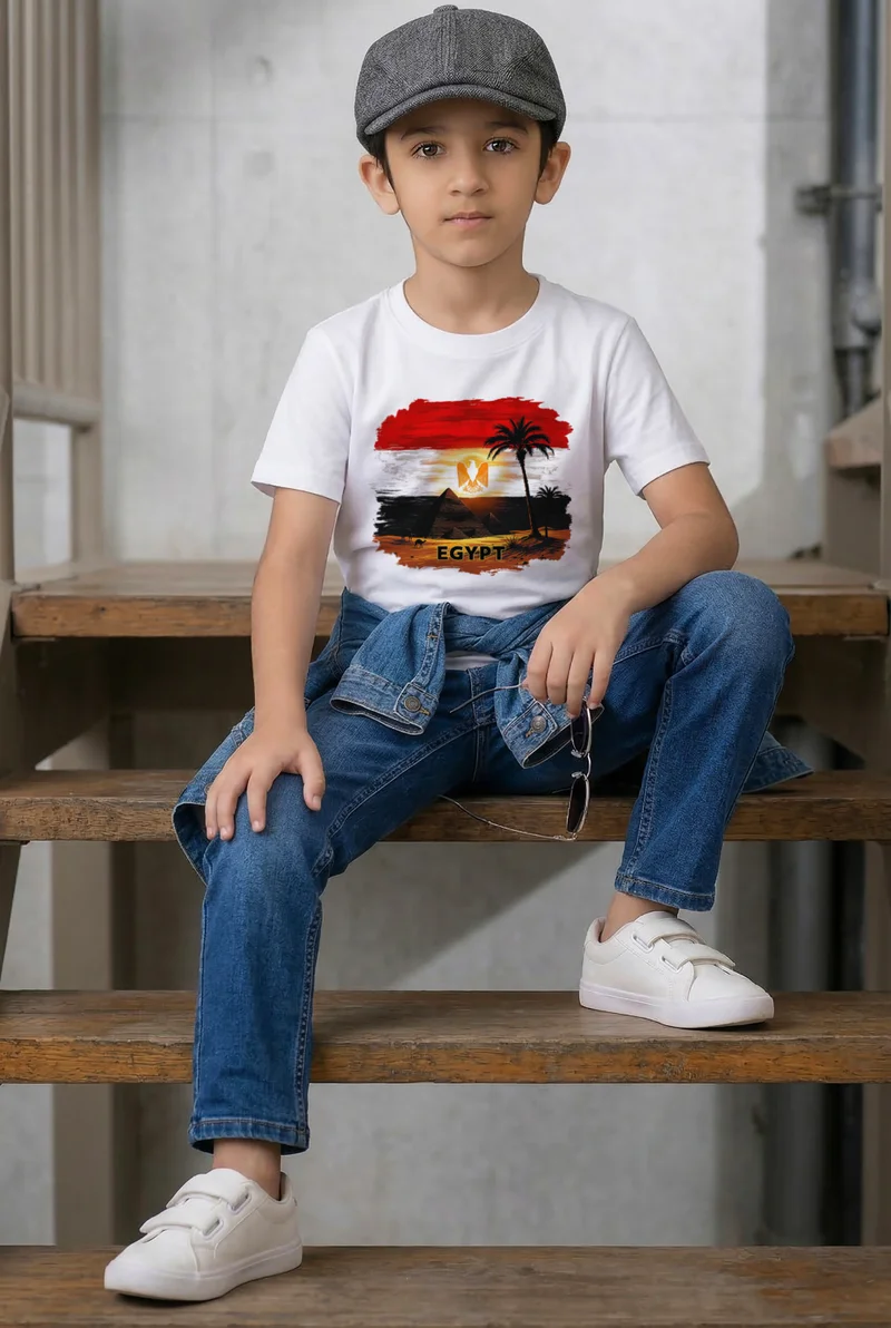 فنكار FUNKAAR تيشيرت أطفال للأولاد والبنات بطباعة علم مصر