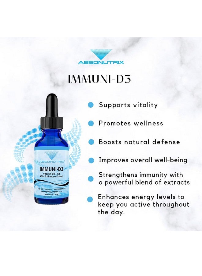 Absonutrix Immuni-D3 Liquid Vitamin D3 Supplement, 390 mg, 4 FL OZ Liquid, 302 Servings, Made in USA, Plant-Based Ingredients, Vitamin D3, Echinacea Extract and Ginger Extract, Gluten-Free, Non-GMO - Image 4